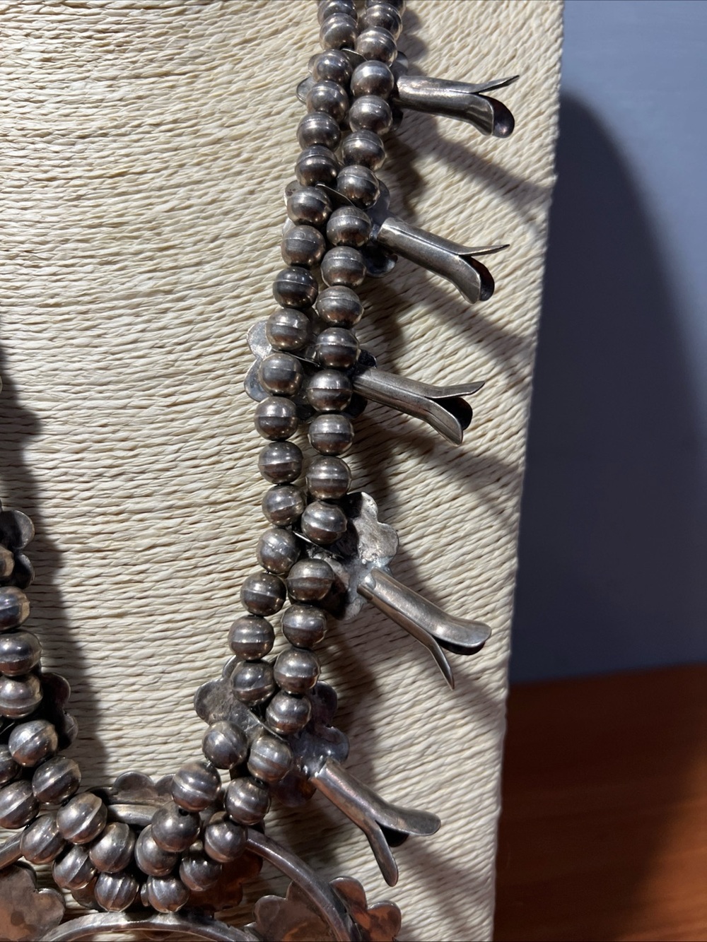 Vintage 60s Navajo Bisbee Turquoise .925 Silver Squash Blossom 24”Necklace 220g - Picture 10 of 14